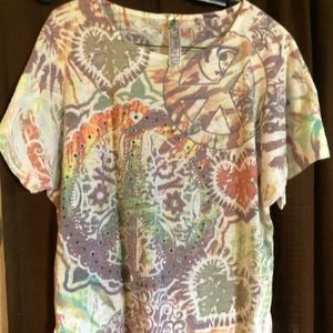 Women's Knitworks Floral, Peace Sign Short Sleeve T-Shirt(tee shirt)w/Gems XXL
